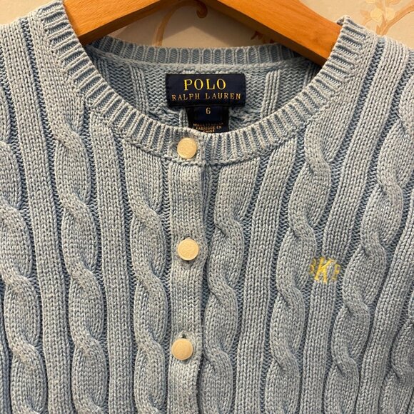 Polo Ralph Lauren Girls Monogram Cable Knit Peplum Cardigan Size 6 Preppy Easter - Picture 4 of 10